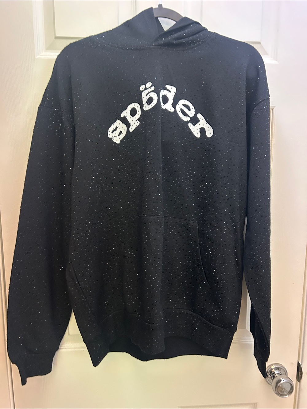 Sp5der Black Rhinestone Men's Hoodie Sweatshirt